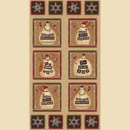 Primitive Snowman Christmas Fabric Panel - The Homespun Loft