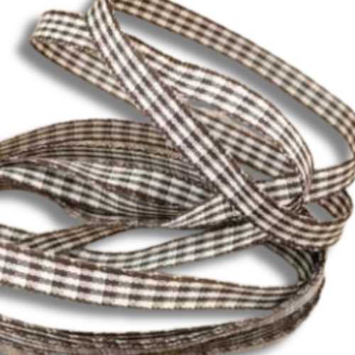 7mm Autumn Brown and Cream Gingham Ribbon - The Homespun Loft