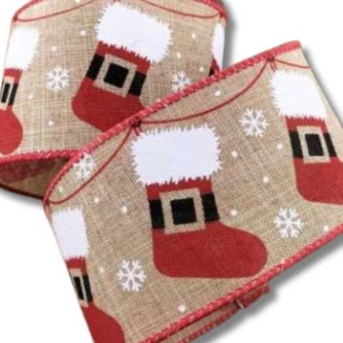 60mm Stockings Were Hung Christmas Wired Ribbon - The Homespun Loft