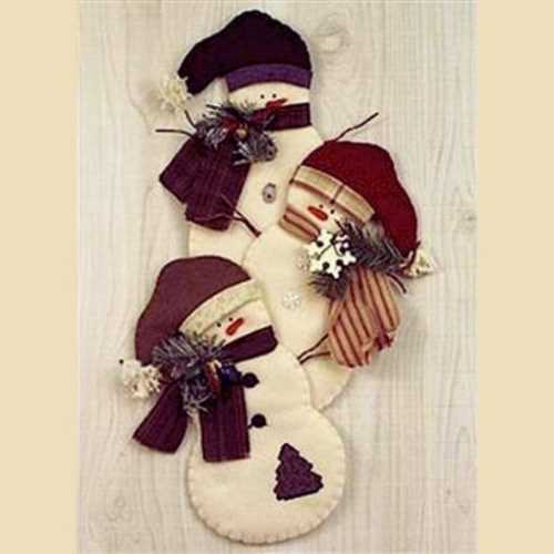 Snowman Trio Felt Fabric Wall Hanging Pattern - The Homespun Loft