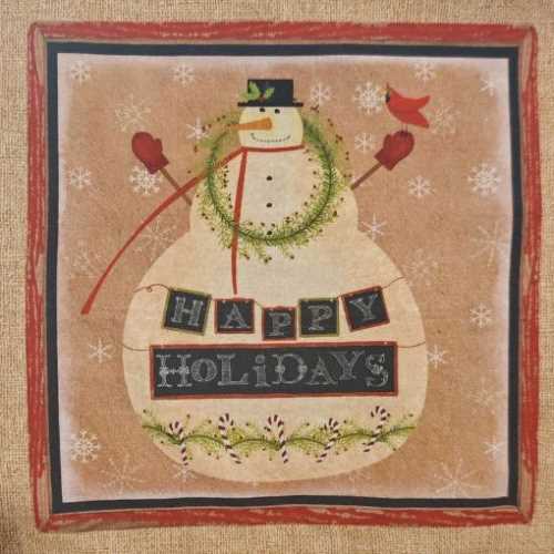 Primitive Snowman Christmas Fabric Panel - The Homespun Loft