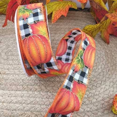 Black White Gingham Pumpkin Wired Ribbon - The Homespun Loft