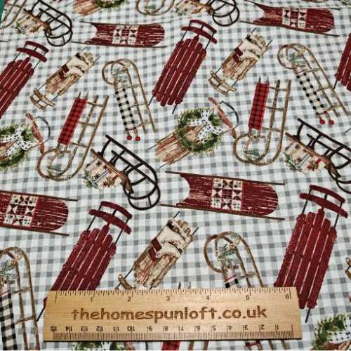 FQ A Christmas to Remember Vintage Sleds Fabric - The Homespun Loft