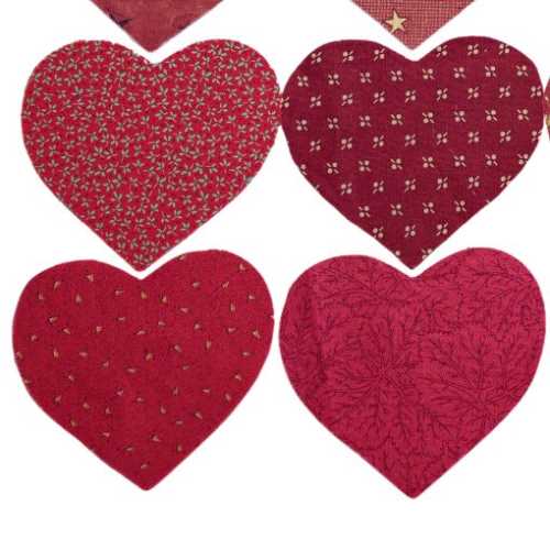 16 Rusty Barn Red Fabric Heart Die Cut Shapes - The Homespun Loft