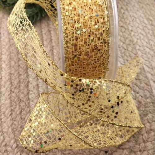 Gold Sparkly Sequin Mesh Ribbon - The Homespun Loft