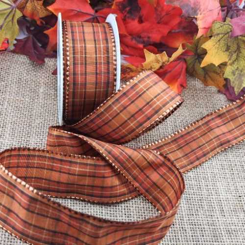 Autumn Brown Copper Checked Ribbon - The Homespun Loft