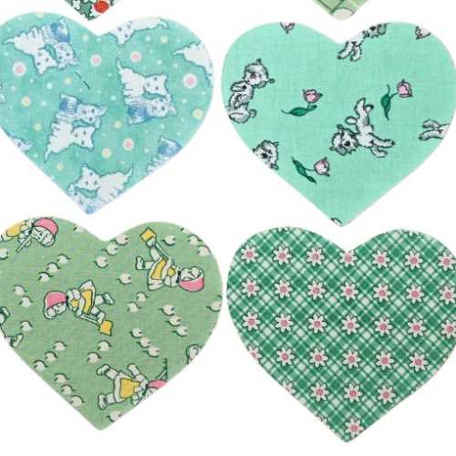 16 Green Cotton Fabric Heart Die Cut Shapes - The Homespun Loft