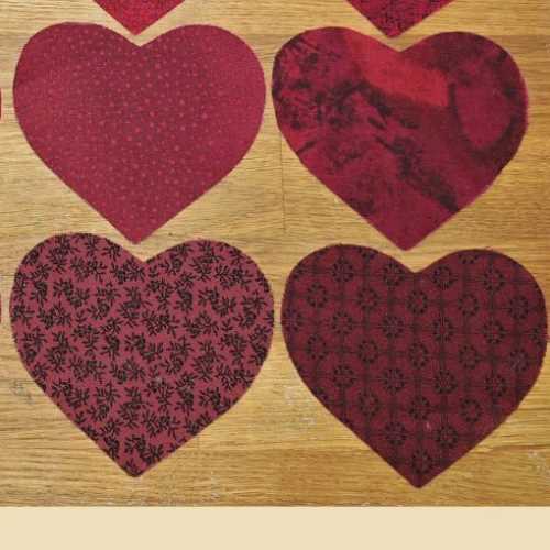 16 Barn Red/Burgundy Fabric Heart Die Cut Shapes - The Homespun Loft