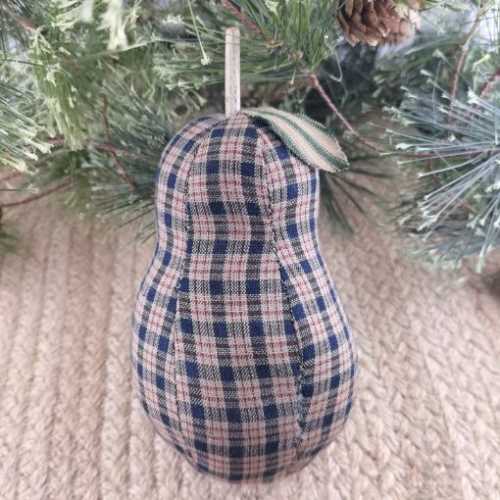 Primitive Navy Tan Homespun Fabric Pear - The Homespun Loft