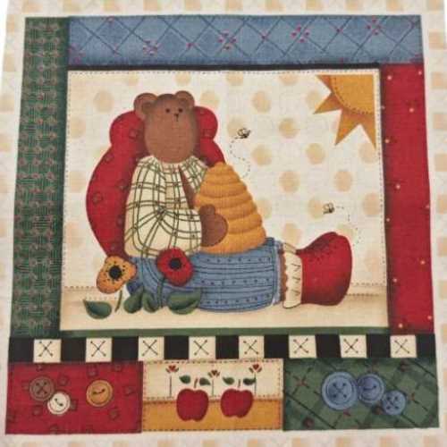 8" Country Bear Heart Fabric Panel Leslie Beck - The Homespun Loft