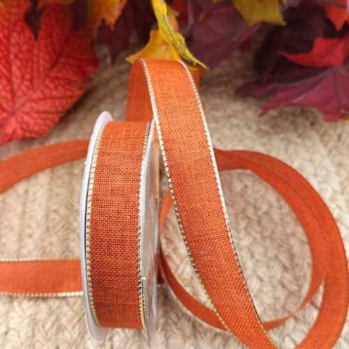 1 Yard Pumpkin Orange with Gold Trim Ribbon - The Homespun Loft