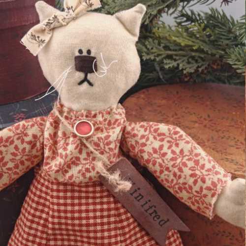 12" Handmade WINIFRED Fabric Kitty Cat Doll - The Homespun Loft