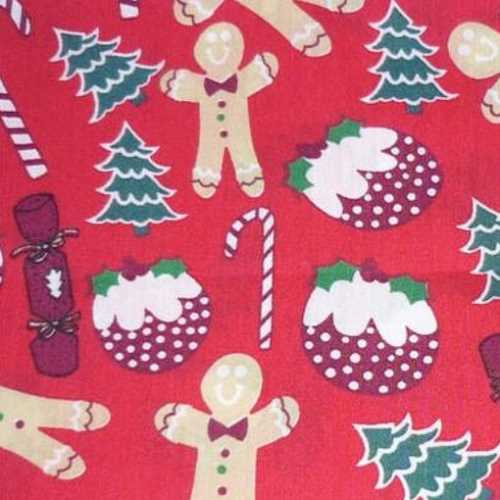 FQ Cute Christmas Craft Fabric Red Background - The Homespun Loft
