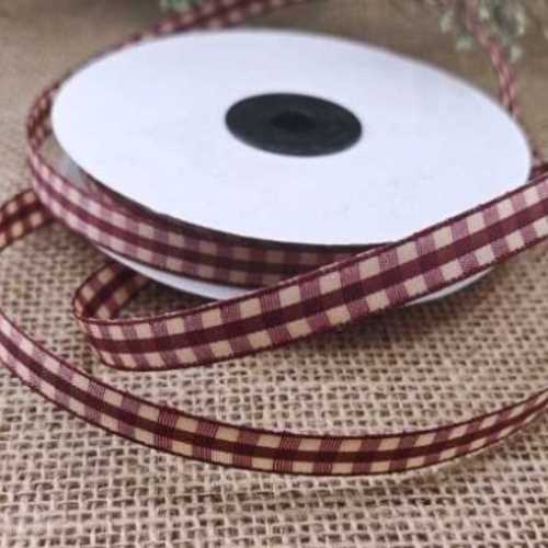 10mm Primitive Burgundy Tan Homespun Check Ribbon - The Homespun Loft