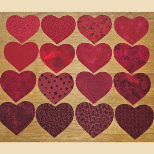16 Barn Red/Burgundy Fabric Heart Die Cut Shapes - The Homespun Loft
