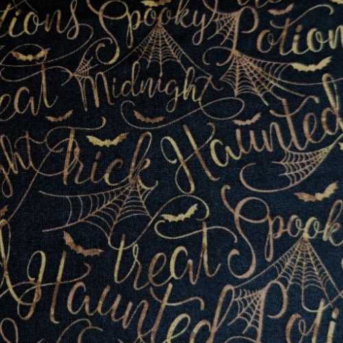 FQ Mystery Manor Halloween Bronze Script Fabric - The Homespun Loft
