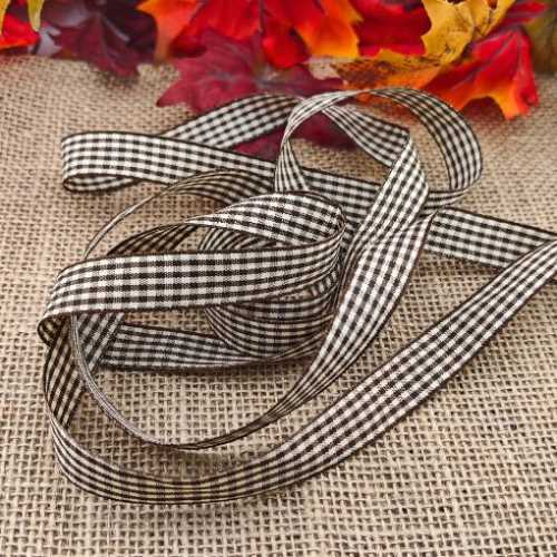 Autumn Brown Cream Gingham Craft Ribbon - The Homespun Loft