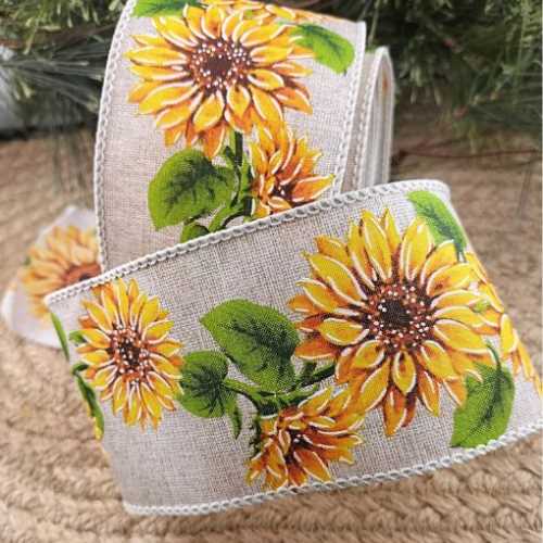Autumn Sunflower Wired Ribbon - The Homespun Loft