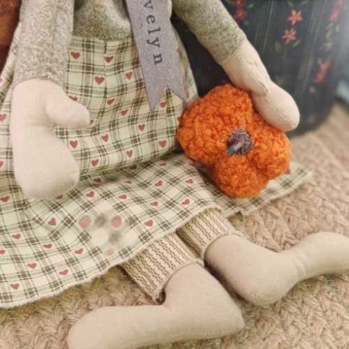 12" Handmade EVELYN Kitty Cat Doll with Pumpkin - The Homespun Loft