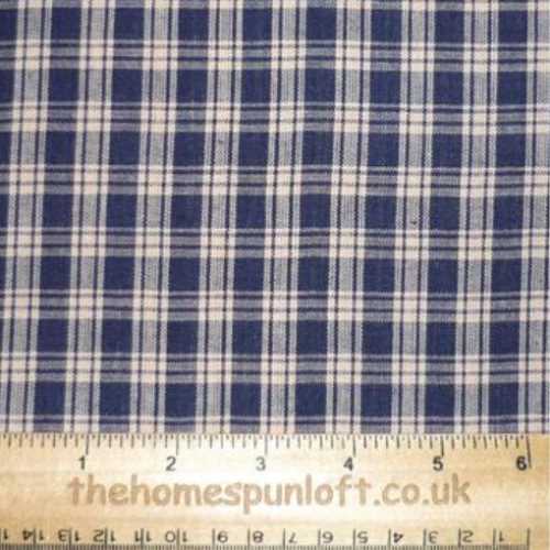 Primitive Navy Tan Homespun Checked Fabric - The Homespun Loft