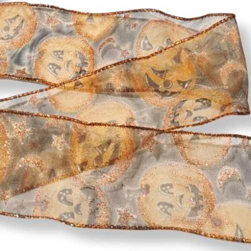 63mm Glitter Pumpkin Halloween Wired Ribbon - The Homespun Loft