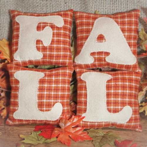Set of 4 FALL Autumn Primitive Mini Cushions - The Homespun Loft