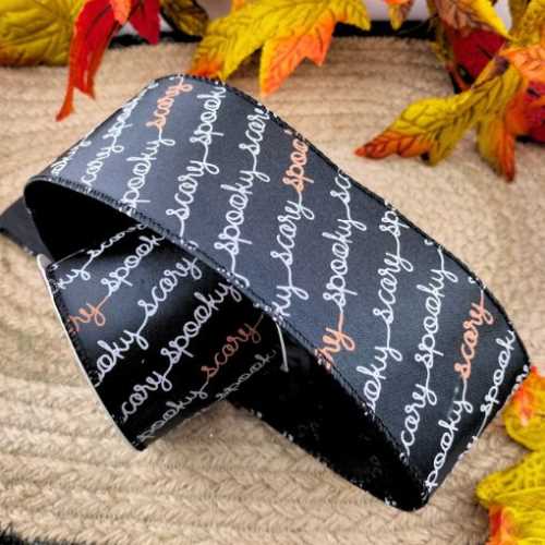 Black Halloween Spooky Scary Wired Ribbon - The Homespun Loft