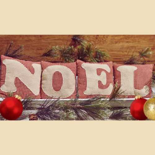 Set of 4 NOEL Christmas Primitive Mini Cushions - The Homespun Loft