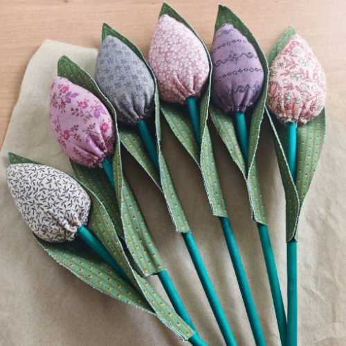 Country Fabric Flower Bouquet of Tulips Mauves - The Homespun Loft