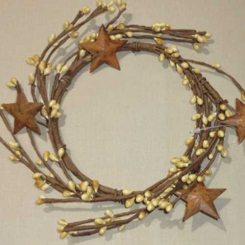 5" Vanilla Pip Berry Candle Ring with Rusty Stars - The Homespun Loft