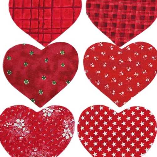 12 Reds Cotton Fabric Heart Die Cut Shapes - The Homespun Loft