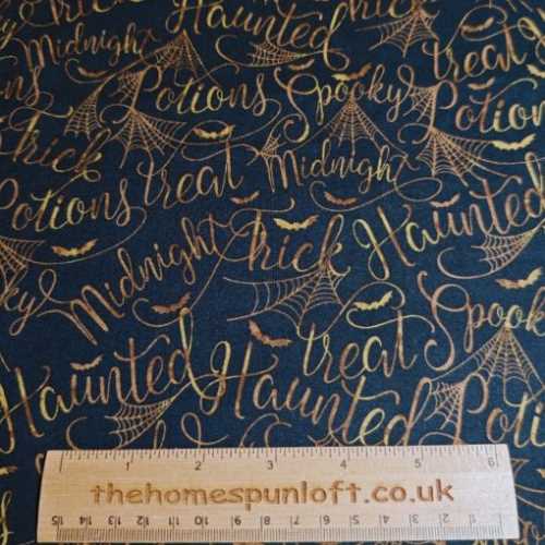 FQ Mystery Manor Halloween Bronze Script Fabric - The Homespun Loft
