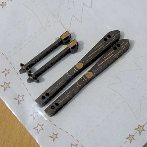 Pair Primitive Winter Skis Poles Wooden Buttons - The Homespun Loft