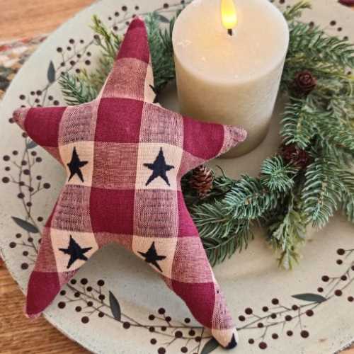 8" Primitive Homespun Checked Star Bowl Filler - The Homespun Loft