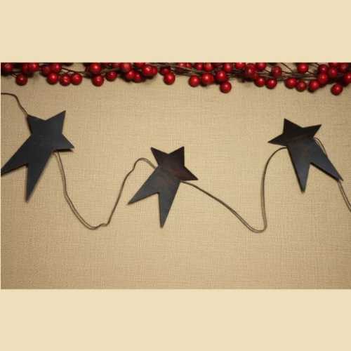 5ft Primitive 3" Star Garland in Black Tin - The Homespun Loft