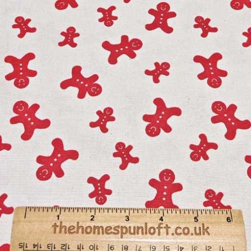 Cream and Red Gingerbread Men Christmas Fabric - The Homespun Loft