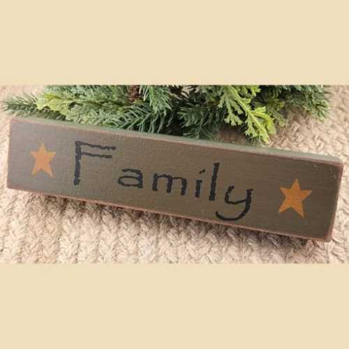 7" Primitive FAMILY Green Wooden Sign Block - The Homespun Loft