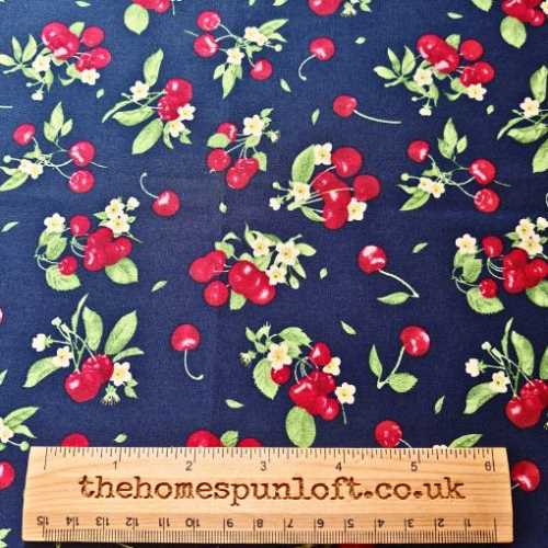 FQ Navy Cherry Fabric Rose and Hubble - The Homespun Loft