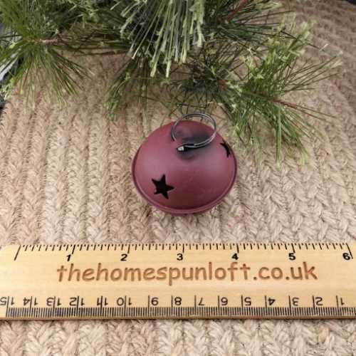 50mm Primitive Burgundy Tin Bell with Star Cut Out - The Homespun Loft