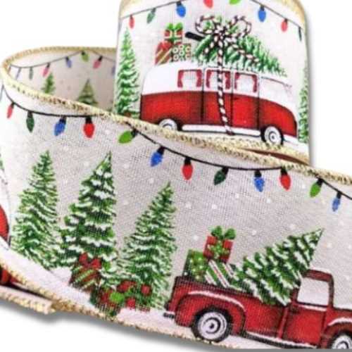 60mm Driving Home For Christmas Wired Ribbon - The Homespun Loft