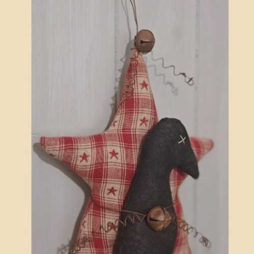 10" Primitive Crow Burgundy Homespun Star Hanger - The Homespun Loft