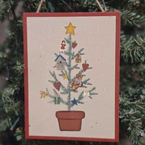 8" Primitive Christmas Tree Painted Hanger - The Homespun Loft