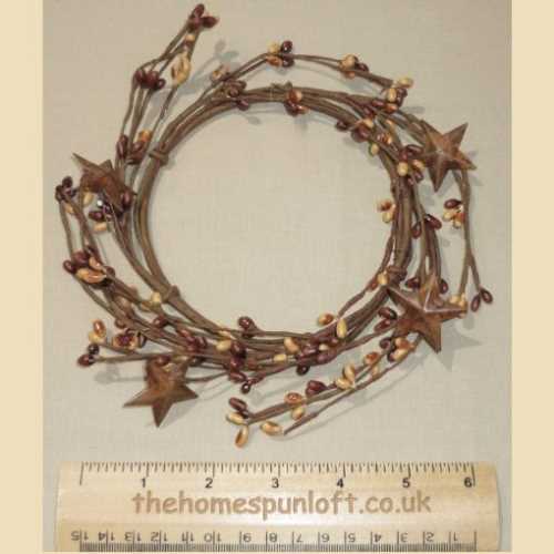 5" Tan/Brown Pip Berry Candle Ring and Rusty Stars - The Homespun Loft