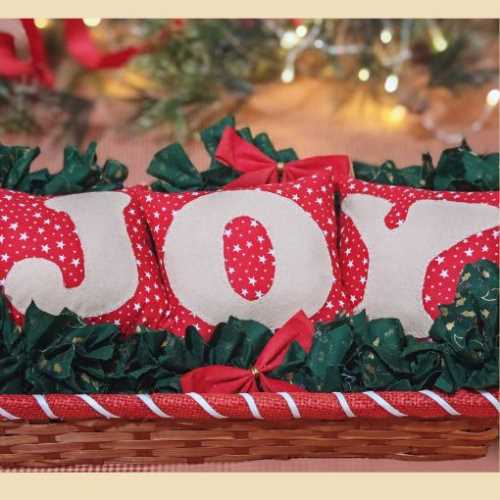 Set of 3 JOY Christmas Primitive Mini Cushions - The Homespun Loft