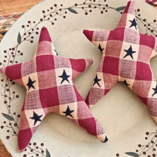 8" Primitive Homespun Checked Star Bowl Filler - The Homespun Loft