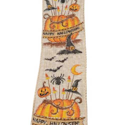 63mm Happy Halloween Glittery Wired Ribbon - The Homespun Loft