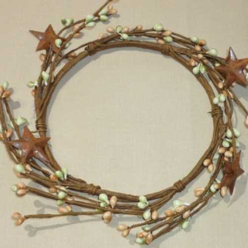 5" Sage/Beige Pip Berry Candle Ring Rusty Stars - The Homespun Loft