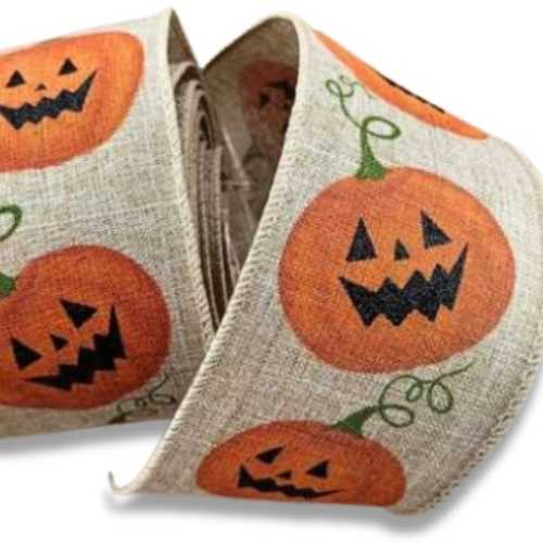 60mm Pumpkin Jack O Lantern Halloween Wired Ribbon - The Homespun Loft