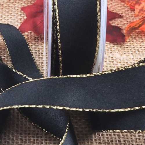 Black and Gold Satin Ribbon - The Homespun Loft