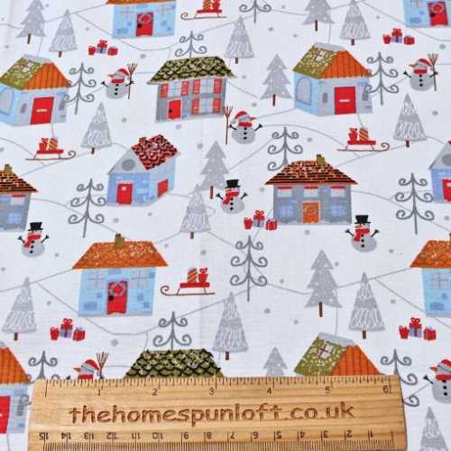 FQ WIDE Winter Snow Village Christmas Fabric - The Homespun Loft